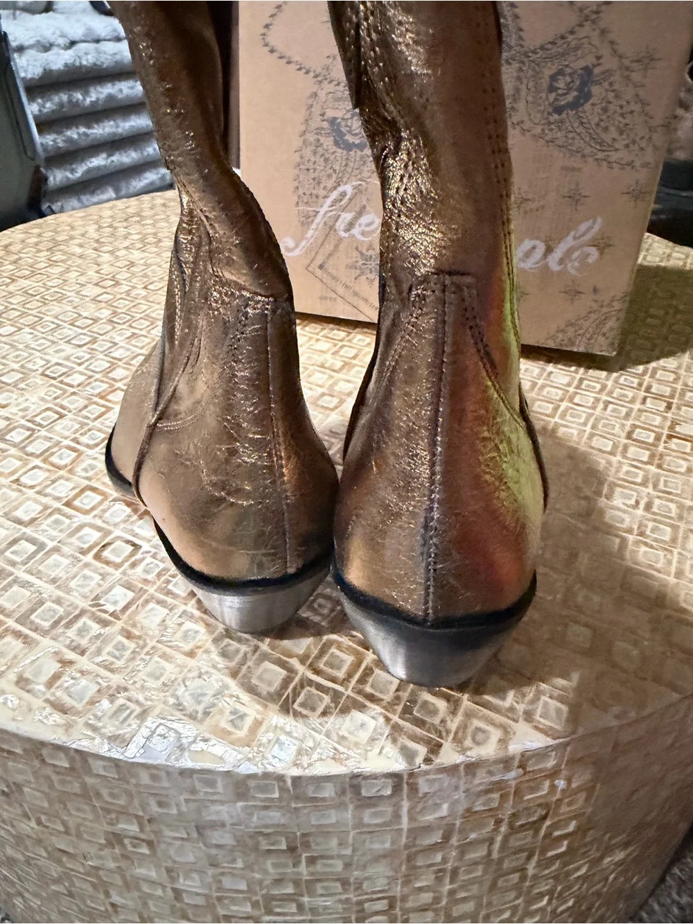 Free People Metallic Bronze Western Heeled Boots